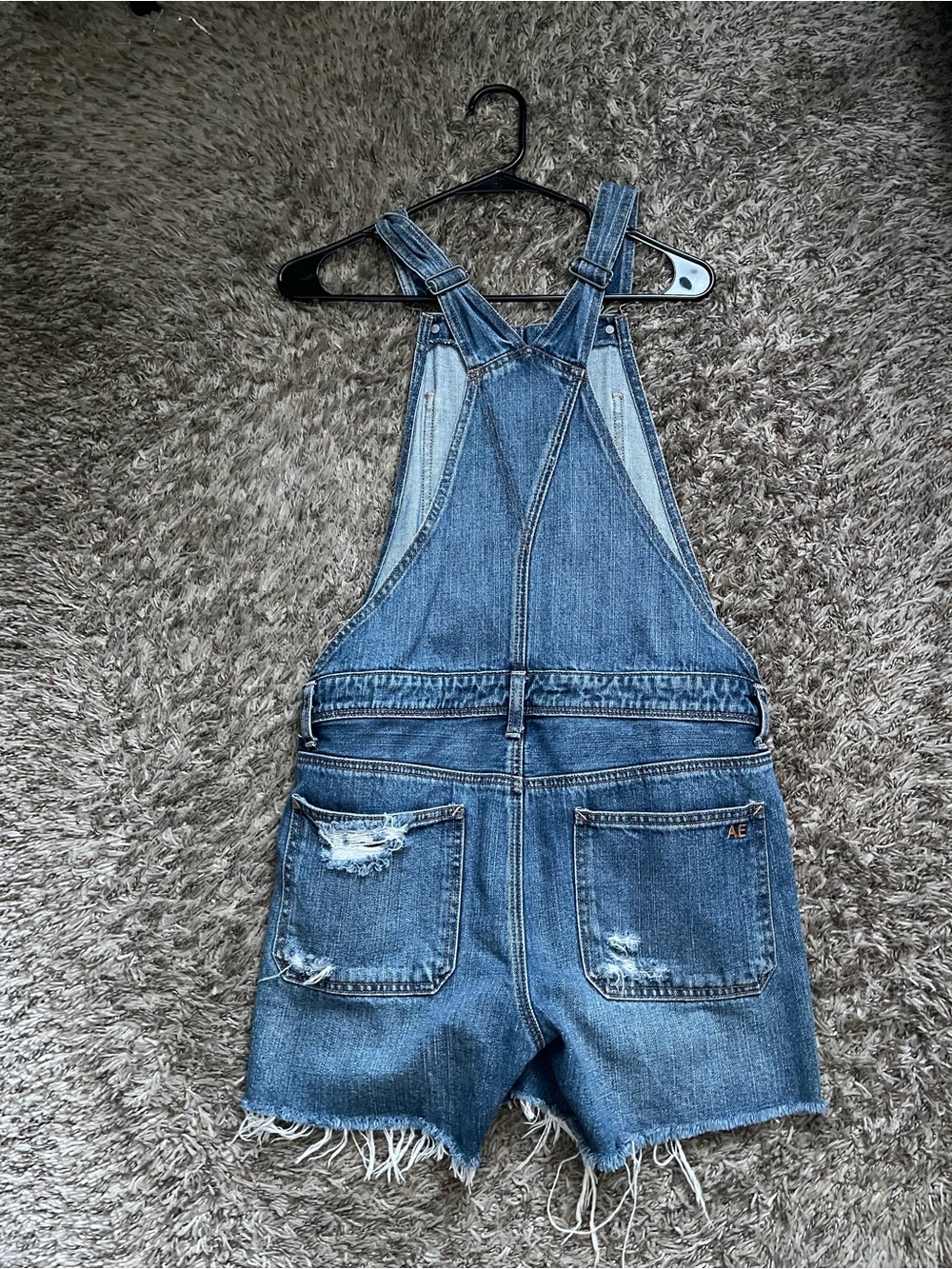 American Eagle Outfitters Distressed Denim Short Overalls - Blue - Picture 6 of 11